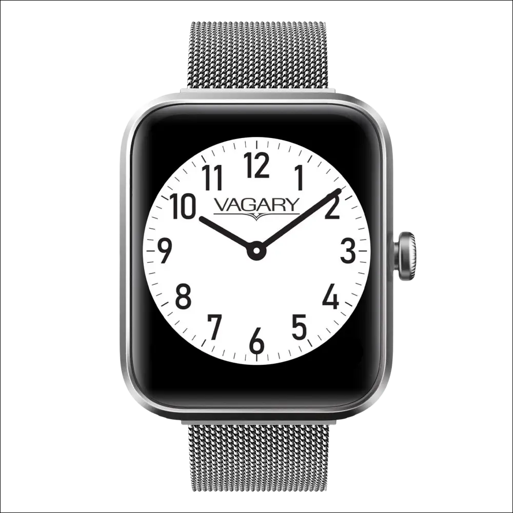 Orologio smart VAGARY Mesh Acciaio: quadrante bianco, indici neri