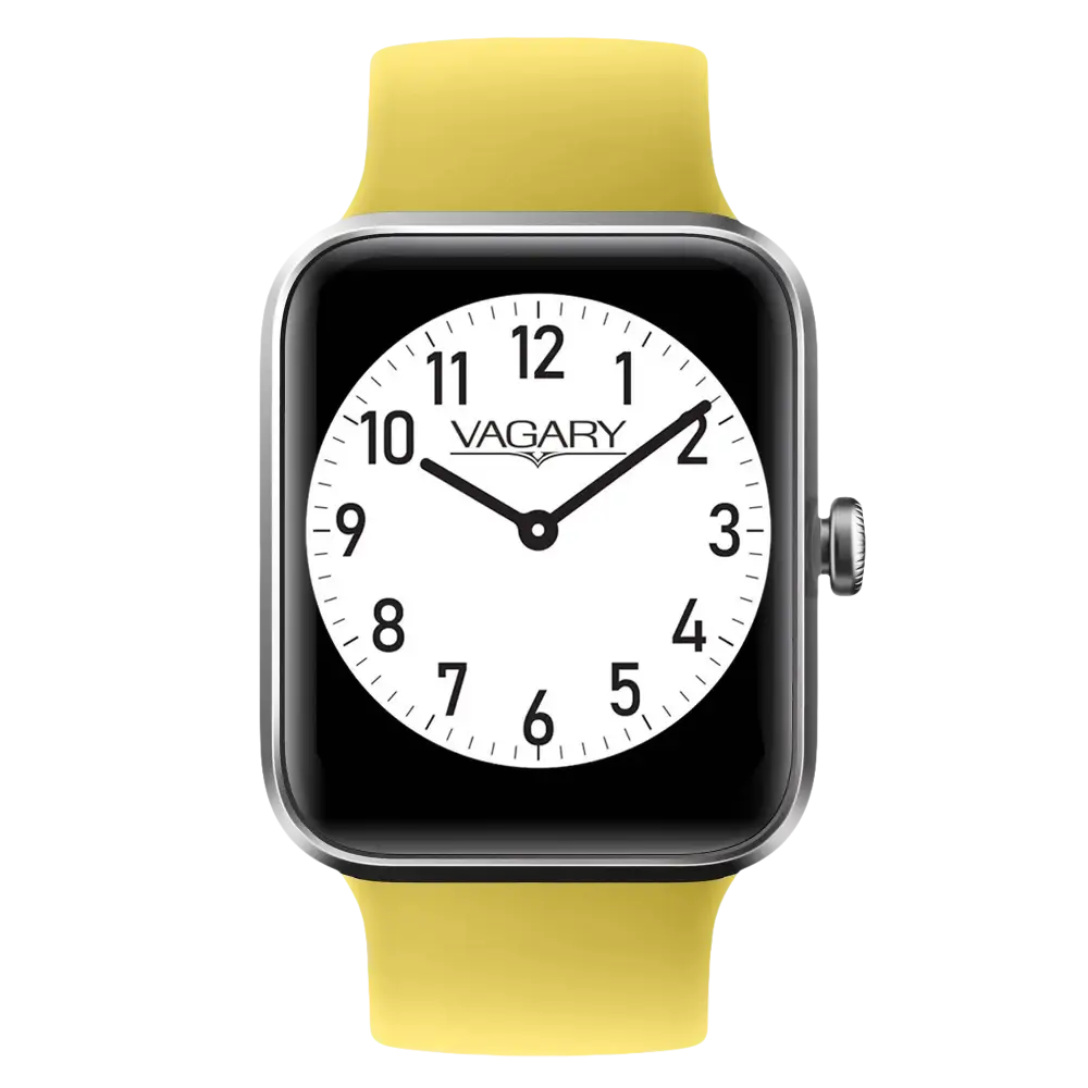 Smartwatch Giallo con cinturino a bande e quadrante analogico bianco VAGARY X02A-004VY