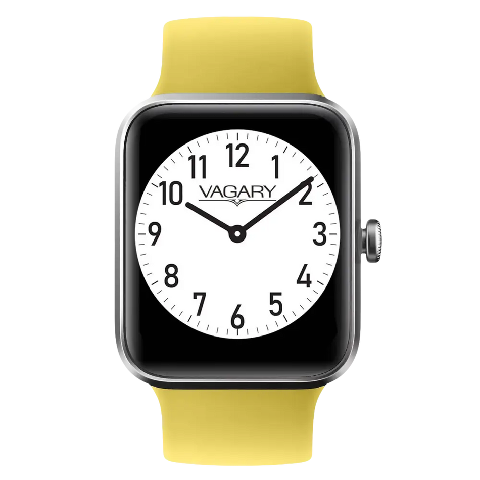 Smartwatch Giallo con cinturino a bande e quadrante analogico bianco VAGARY X02A-004VY