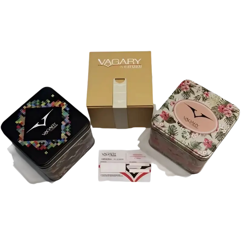 Decorative metal tins and gold box branded VAGARY for Timeless Uomo IB9-115-71
