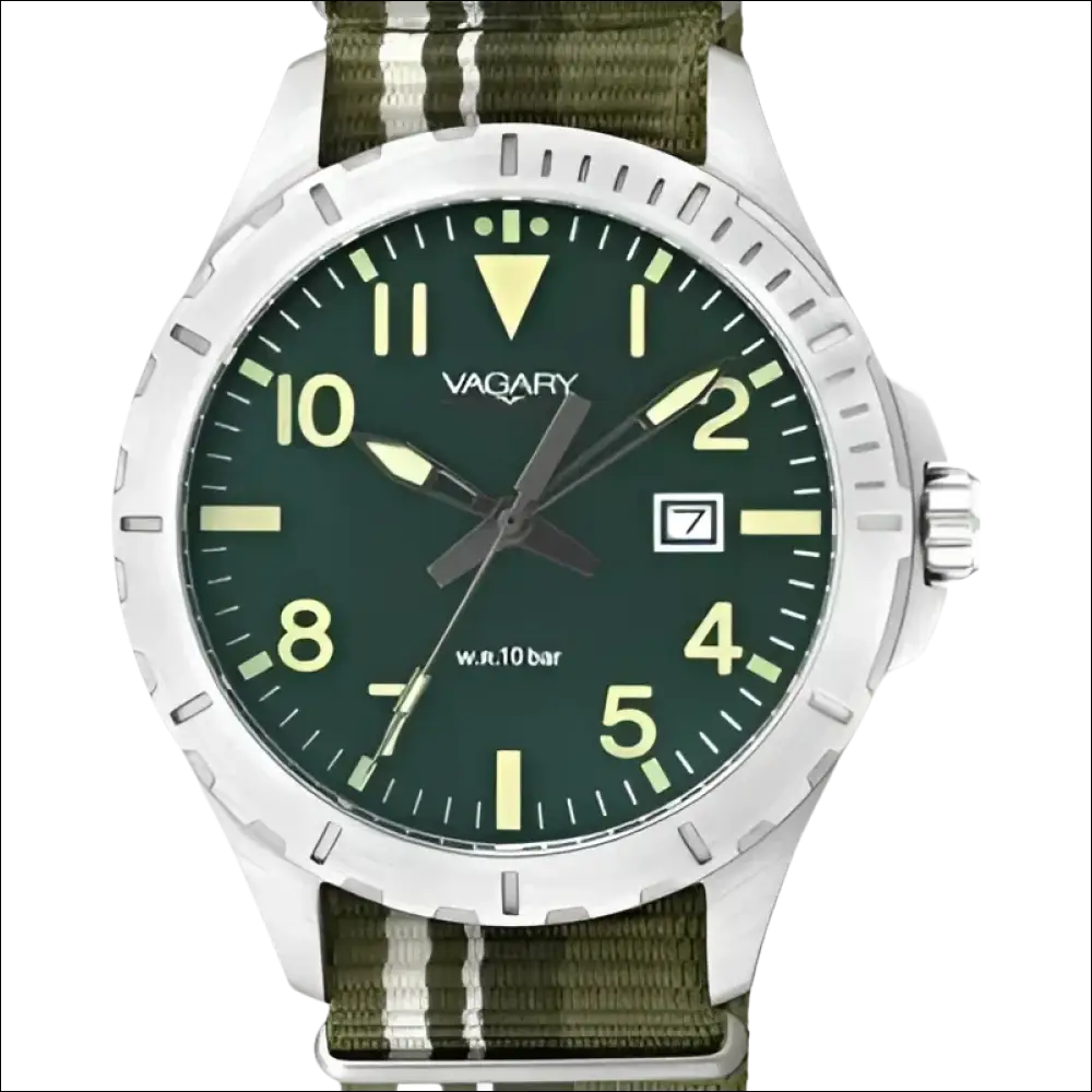 Orologio VAGARY uomo Quartz con quadrante verde e cinturino a righe
