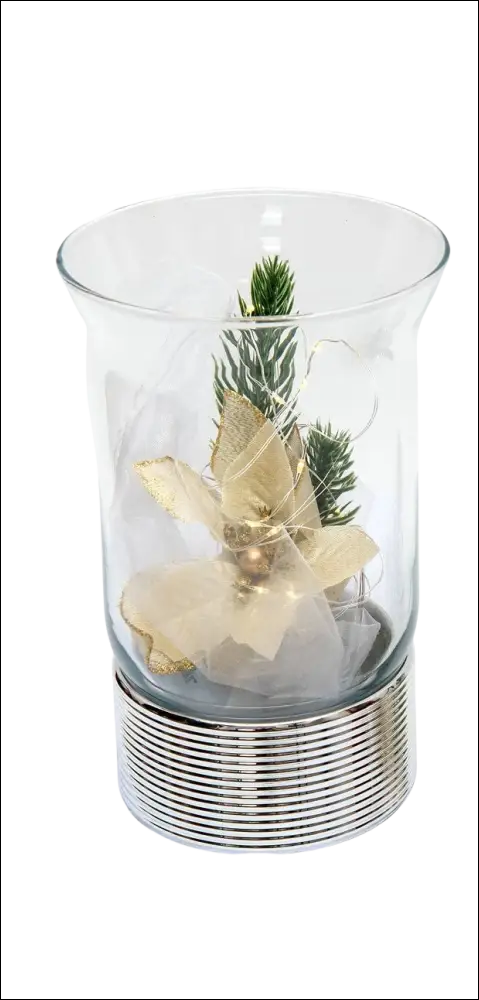 Vaso Natale Sequenze Argento e Vetro con verde artificiale e dettagli dorati