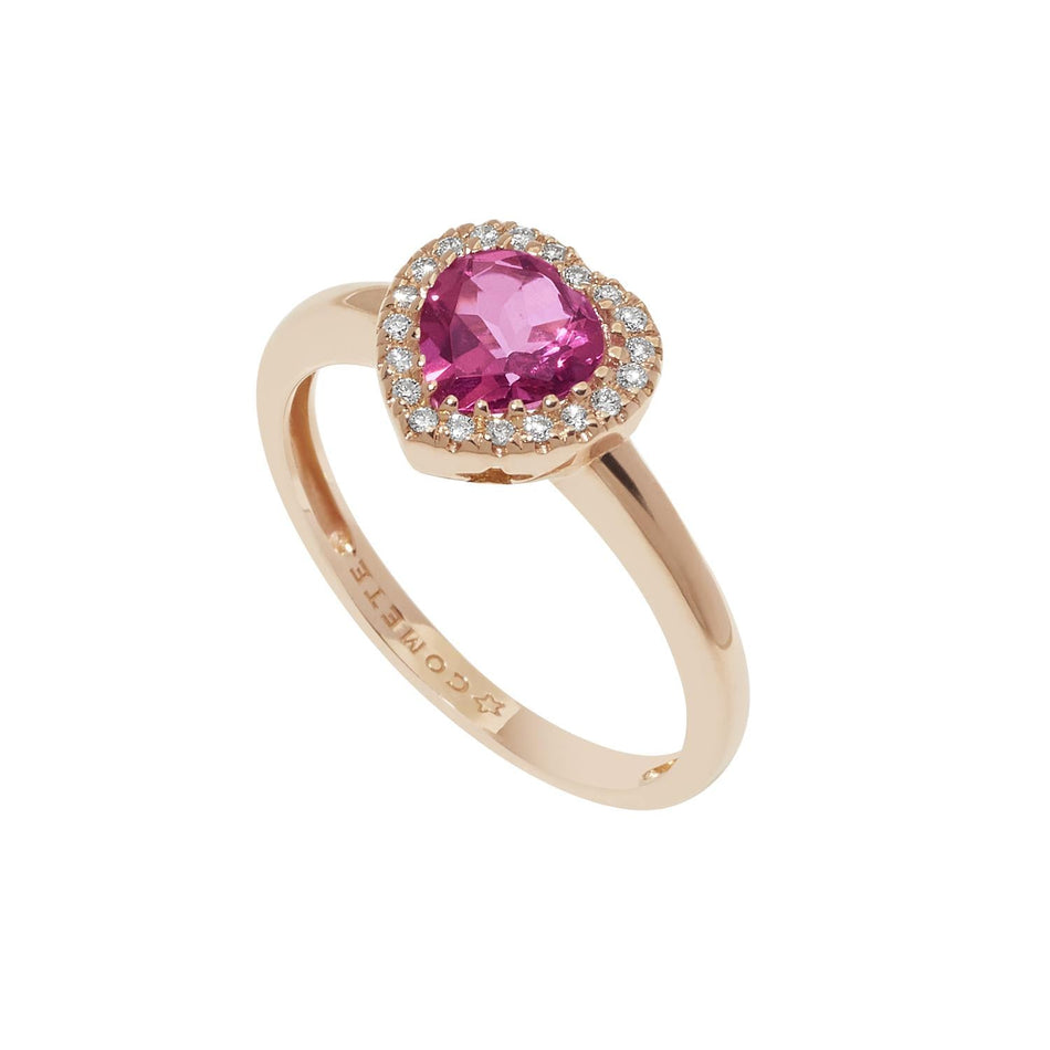 Anello COMETE topazio rosa a cuore e diamanti| bonini-gioielli