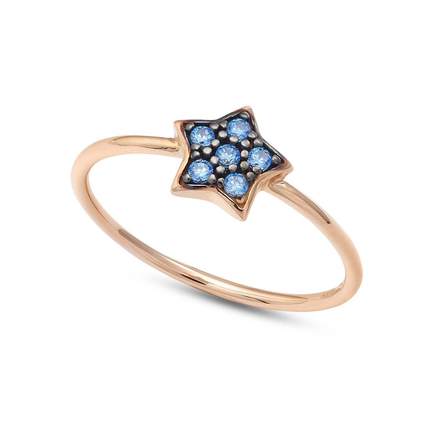 Anello oro rosa stella zirconi azzurri AAZ 129 AMBROSIA|bonini-gioielli