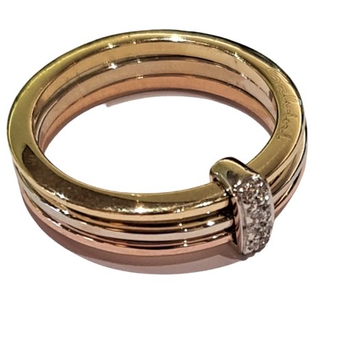 Anello Salvini tre colori di oro con diamanti ct 0,07 ref 20030835 - bonini-gioielli