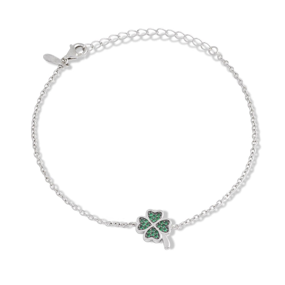 Bracciale AMBROSIA argento quadrifoglio pavé zirconi verdi AAB 188 - bonini-gioielli