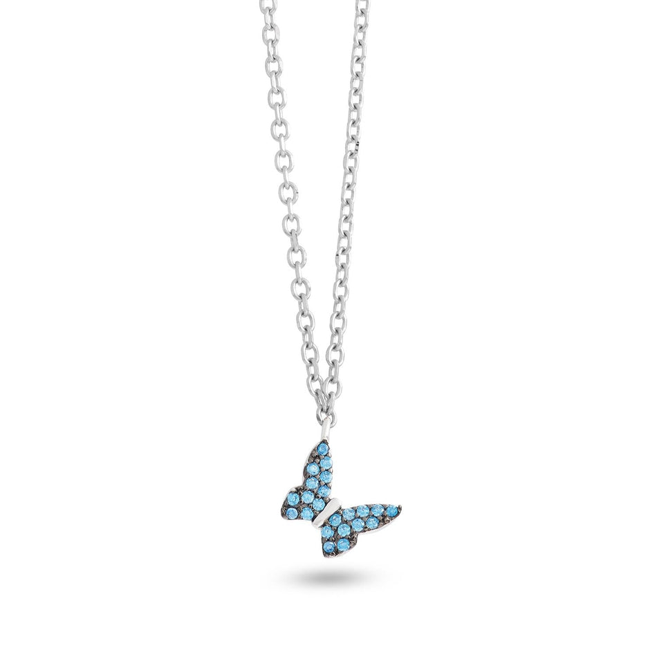 Collana AMBROSIA argento ciondolo farfalla pavé zirconi azzurri AAG 280 - bonini-gioielli