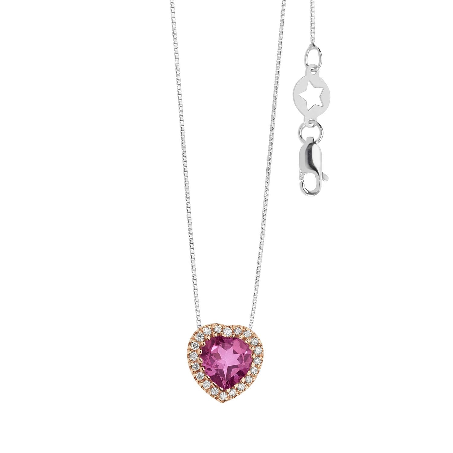Collana topazio rosa cuore con diamanti COMETE GLB 1578|bonini-gioielli
