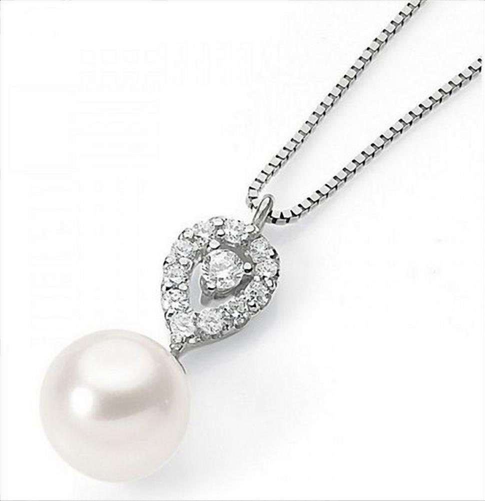 Collana perla oro bianco e zirconi AMBROSIA AGP 037|bonini-gioielli