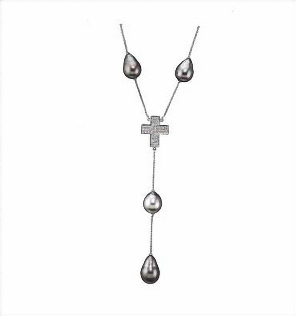 Collana perle Tahiti e croce diamanti Salvini|bonini-gioielli