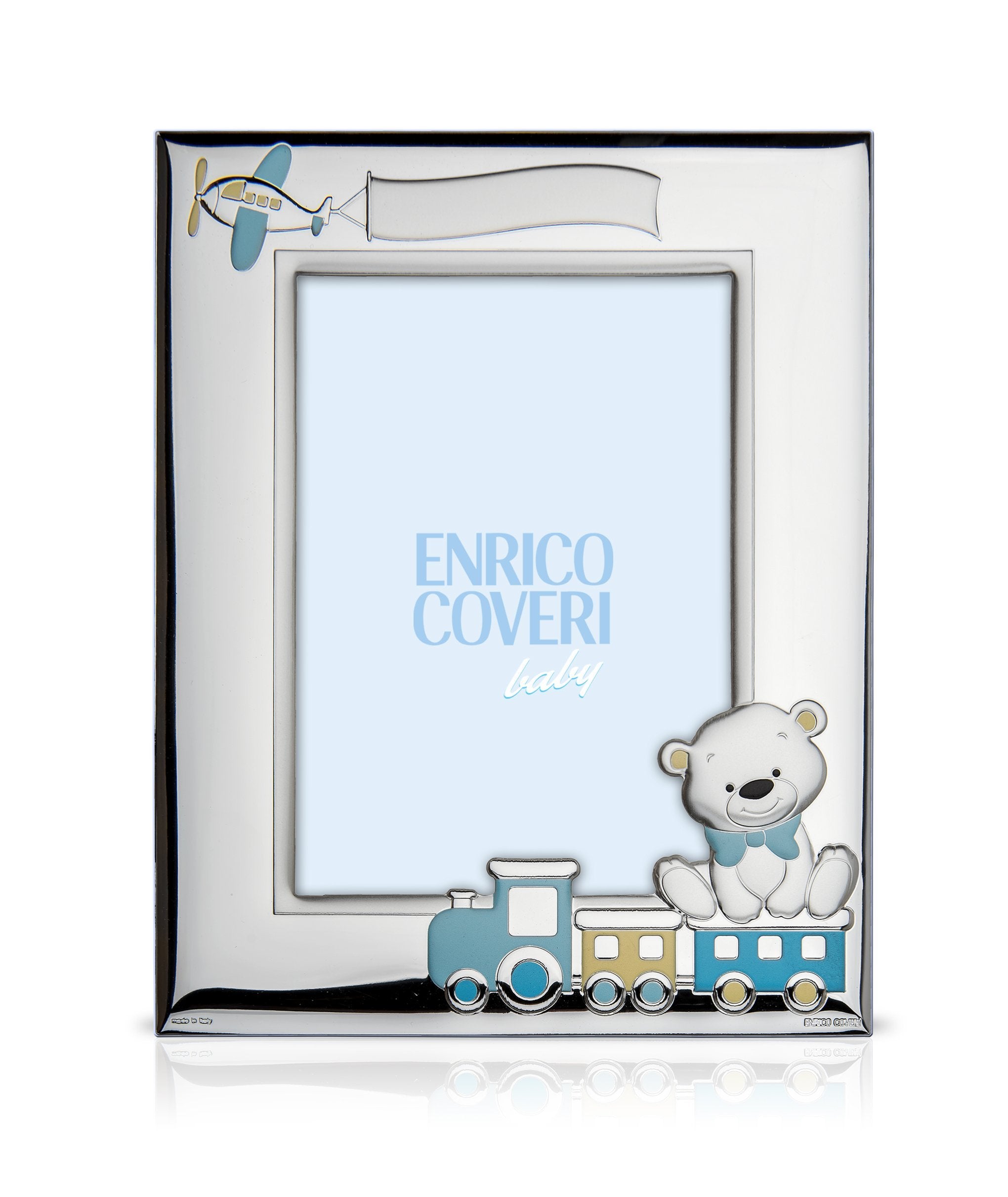 Cornice portafoto ENRICO COVERI linea baby orsetto celeste con trenino EC0681/9C - bonini-gioielli