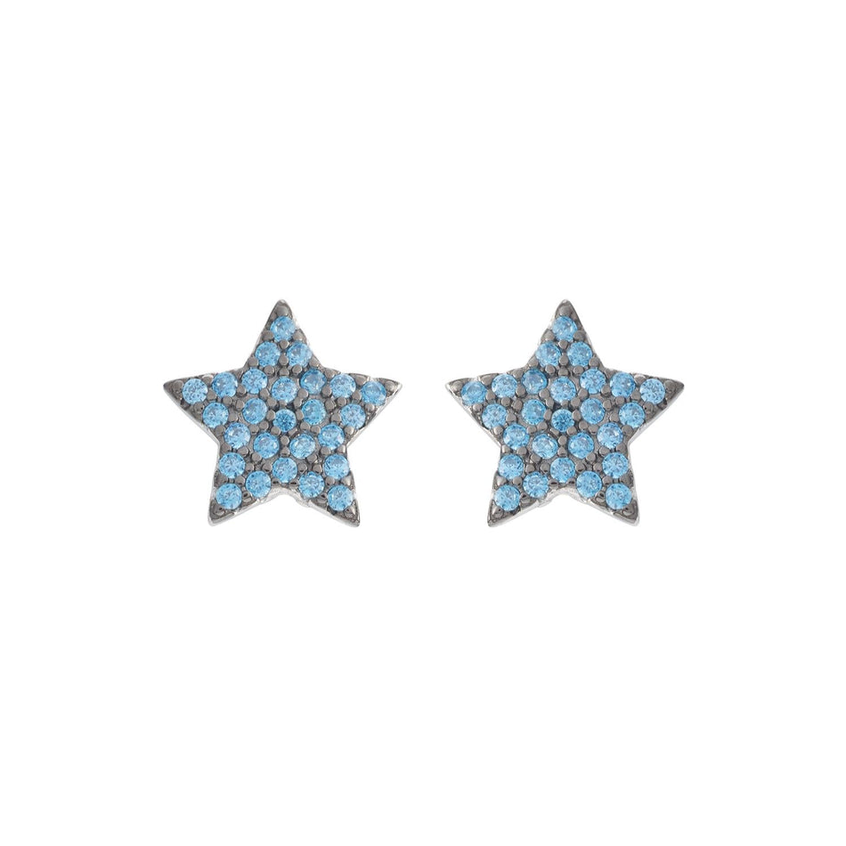 Orecchini AMBROSIA argento con stellina pavé zirconi azzurri AAO 241 - bonini-gioielli