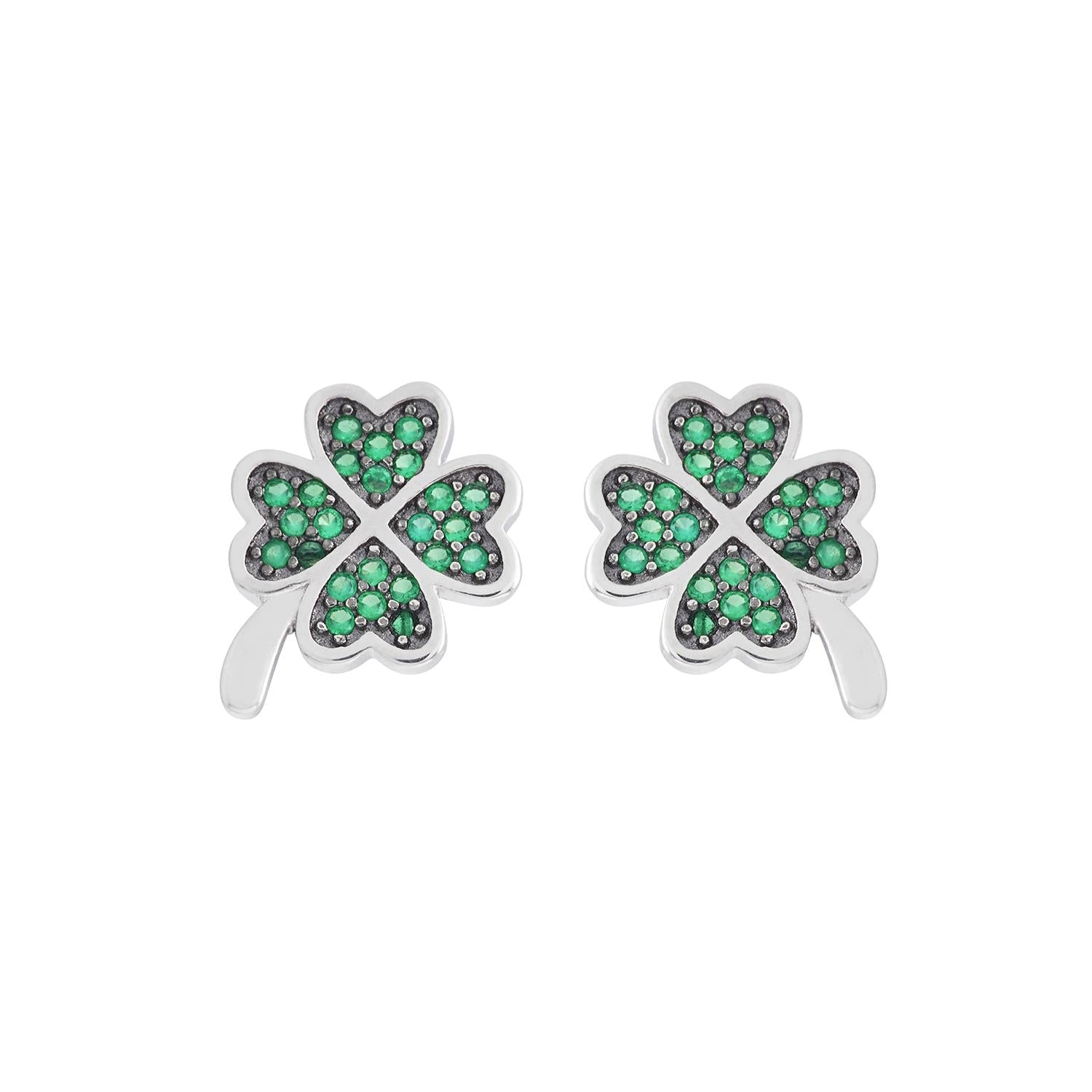Orecchini AMBROSIA argento quadrifoglio pavé zirconi verdi AAO 243 - bonini-gioielli