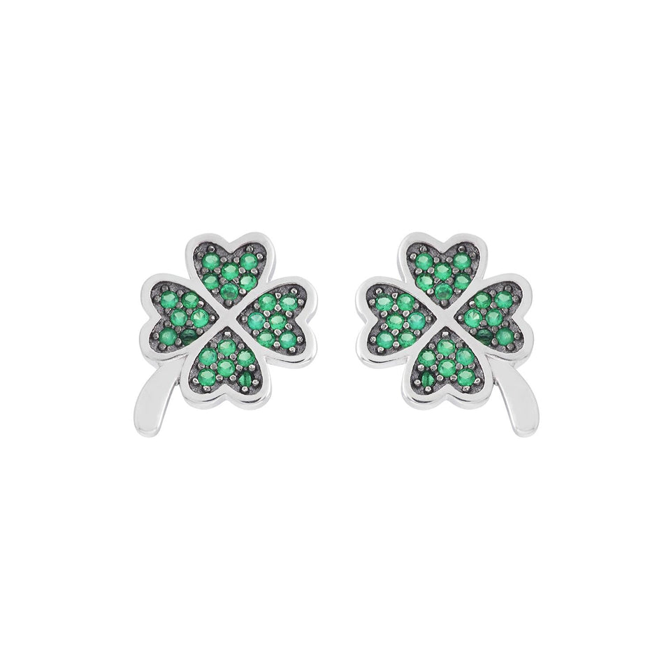 Orecchini AMBROSIA argento quadrifoglio pavé zirconi verdi AAO 243 - bonini-gioielli