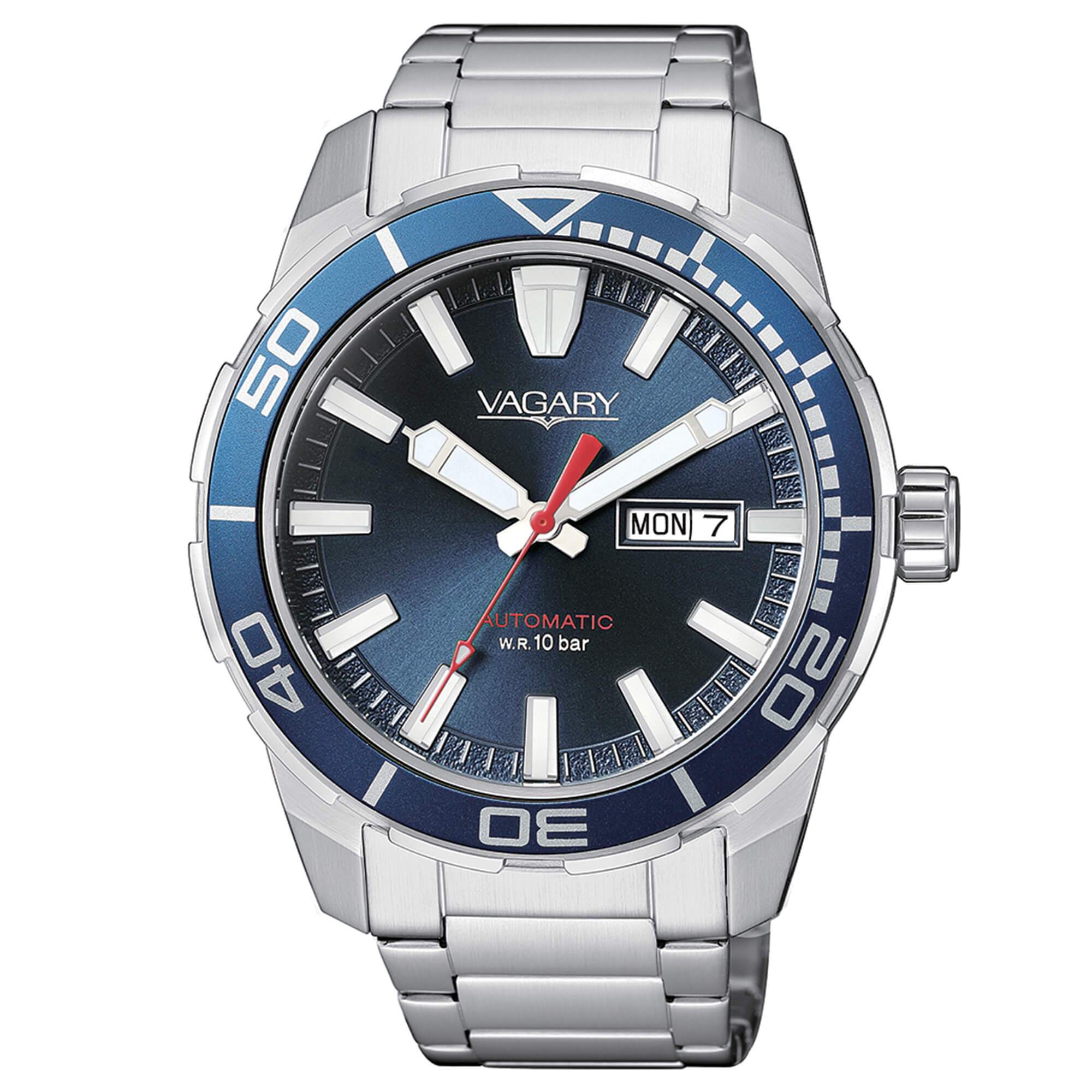 orologio VAGARY uomo G. MATIC Aqua 101 cassa e bracciale acciaio IX3-416-71 - bonini-gioielli