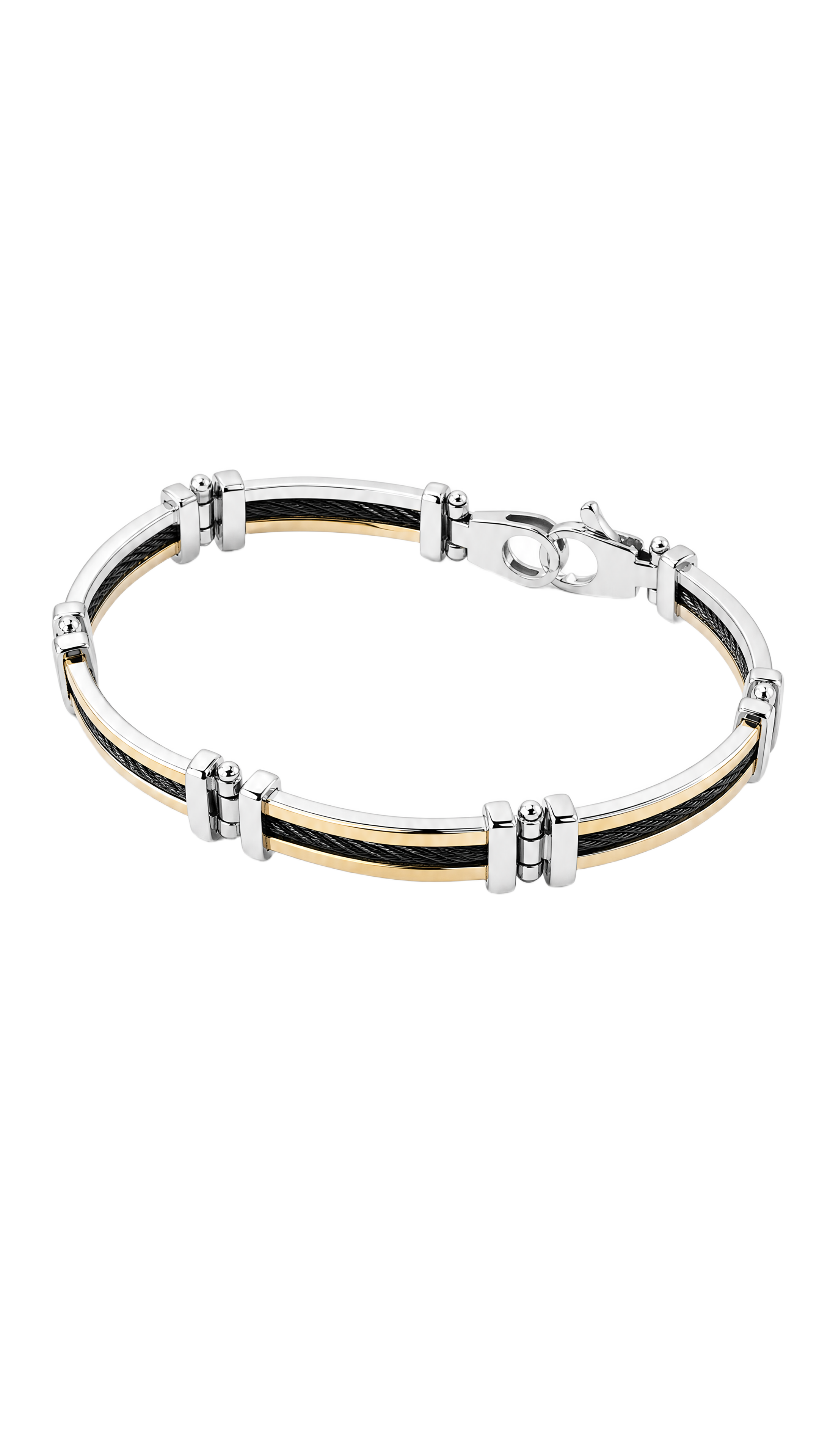 Bracciale uomo oro giallo 750/1000 e acciaio nero|bonini-gioielli