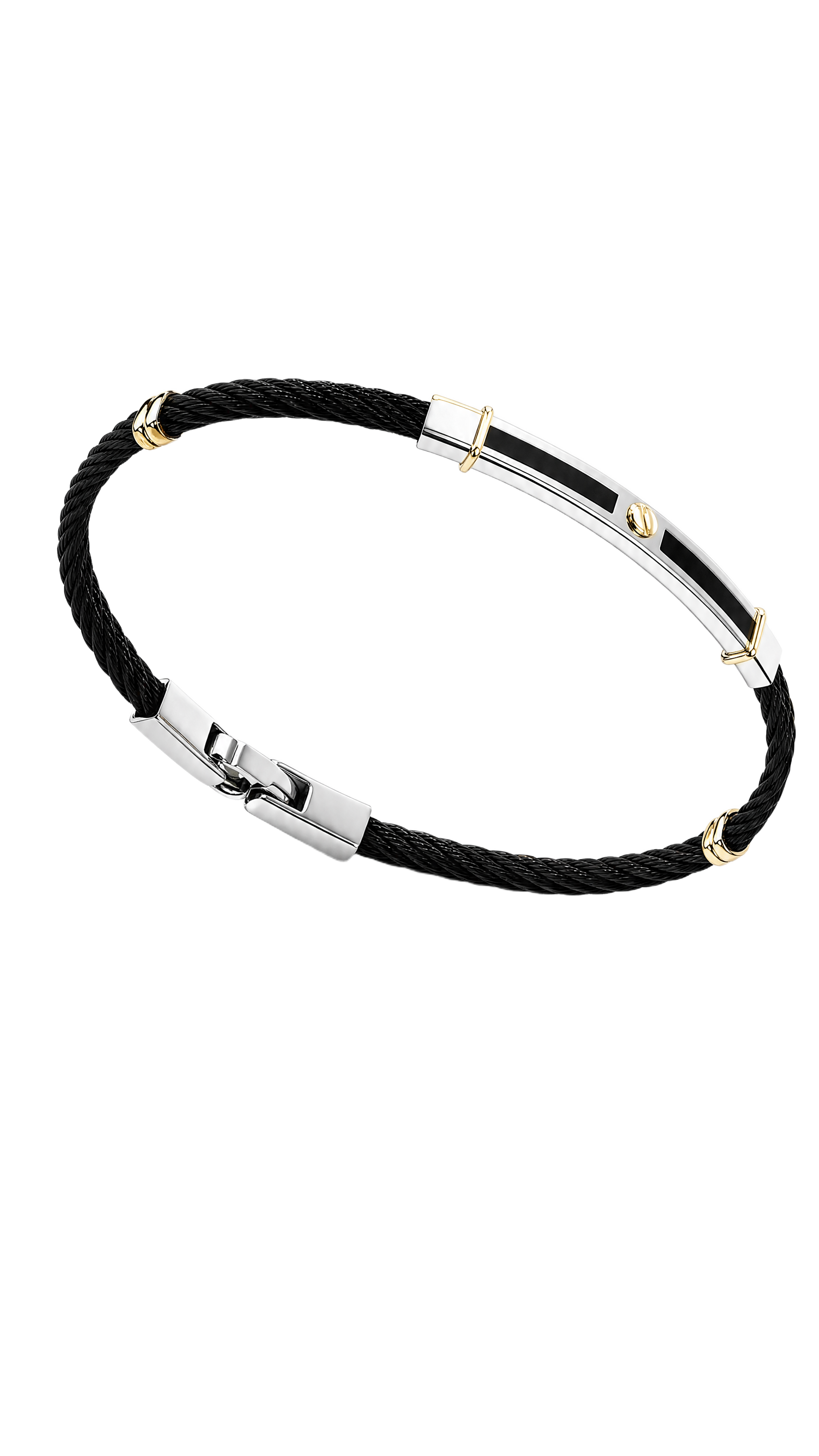 Bracciale uomo doppio cavetto acciaio blu e oro|bonini-gioielli
