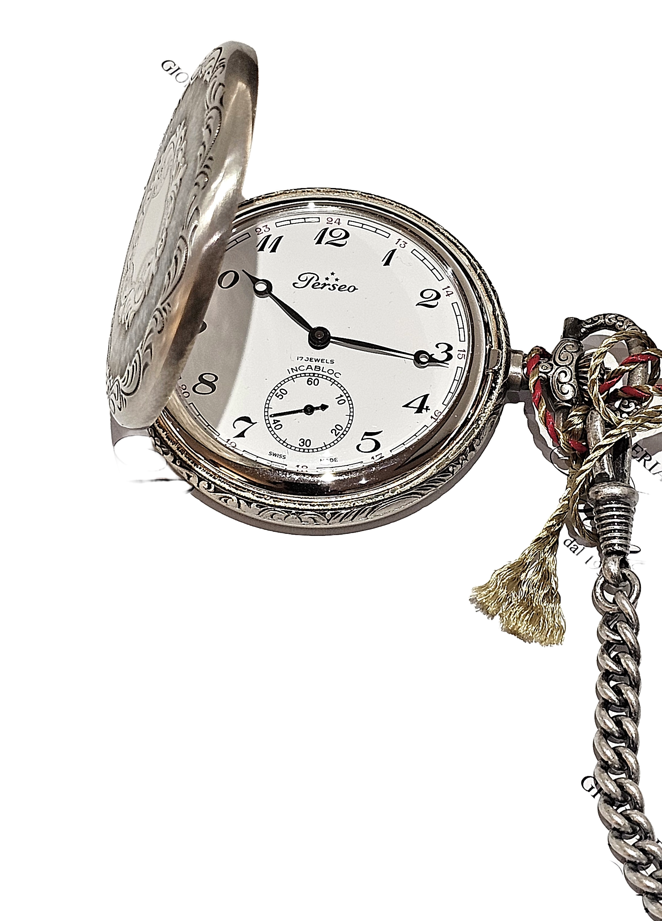 Orologio da tasca meccanico acciaio PERSEO con catena|bnini-gioielli