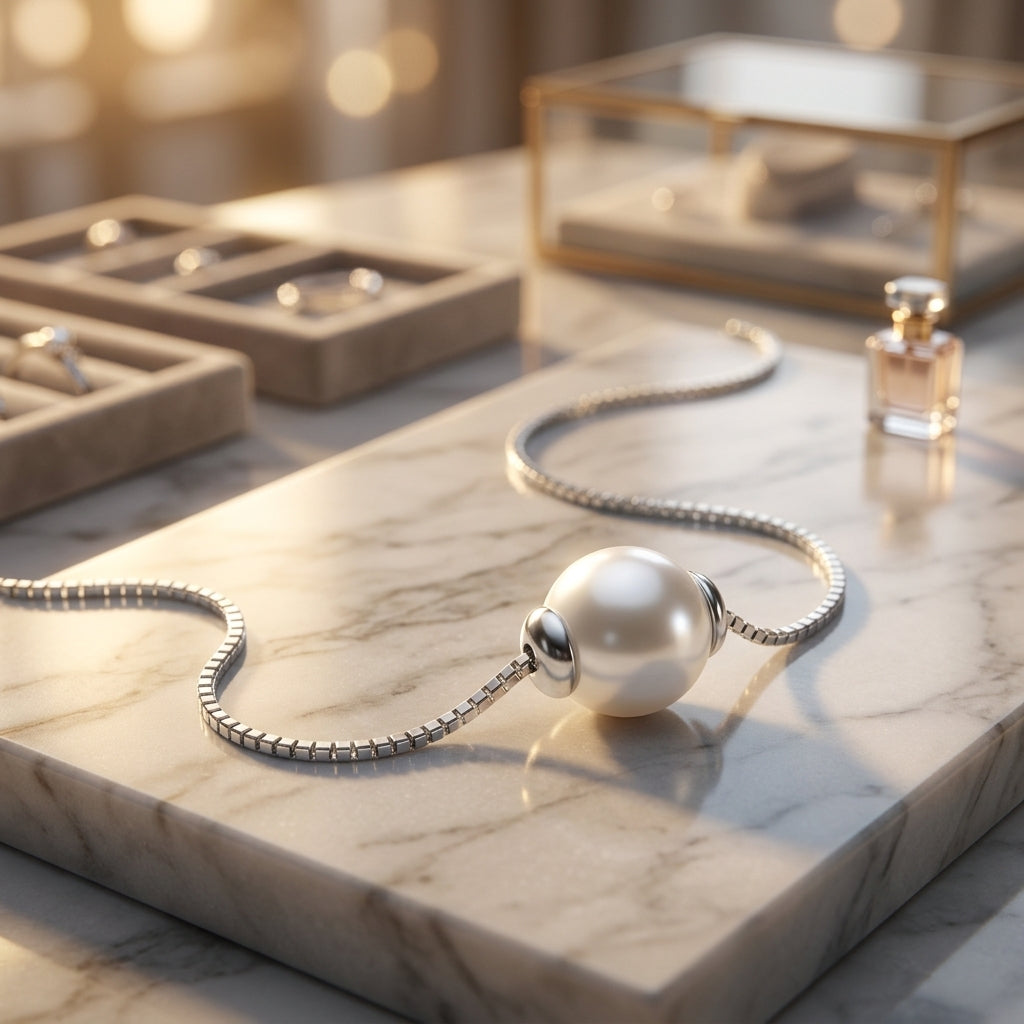 Collana Oro Bianco e Perla scorrevole Ambrosia AGP 024|bonini-gioielli