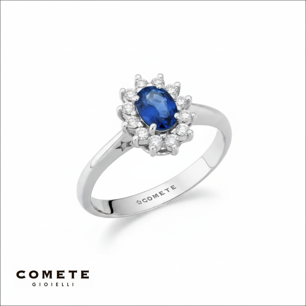 Anello Zaffiro Blu e Diamanti Regina di COMETE GIOIELLI|bonini-gioielli