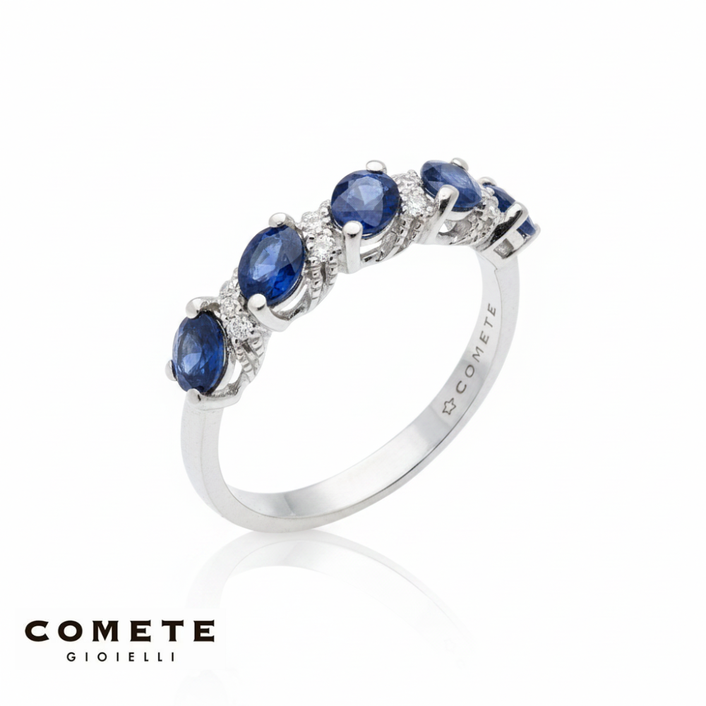 Fedina Diamanti Zaffiri Blu in Oro Bianco COMETE|bnini-gioielli