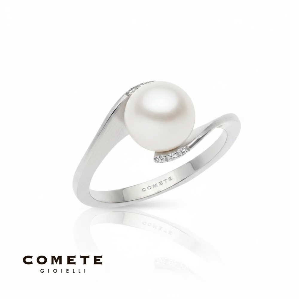 Anello Oro Bianco, Perla e Diamanti Perle d'Amore COMETE|bonini-gioielli