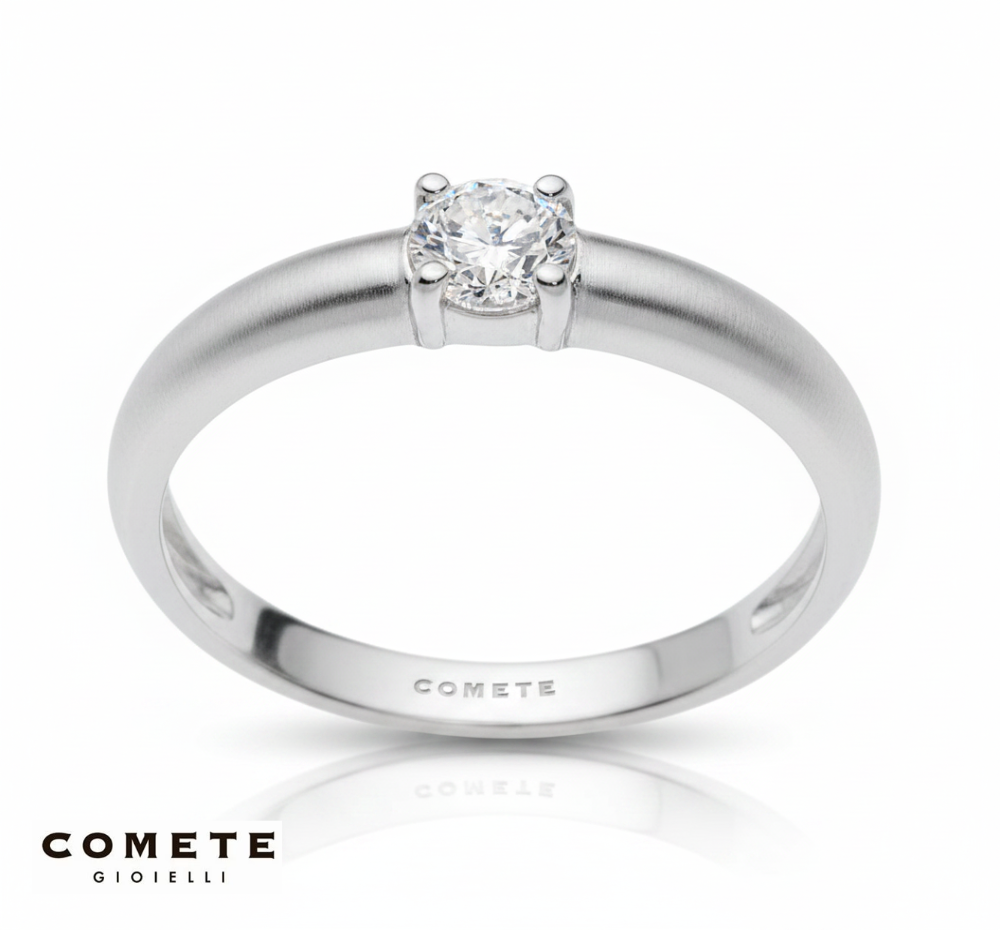Anello Oro bianco Diamante Solitario Comete Gioielli