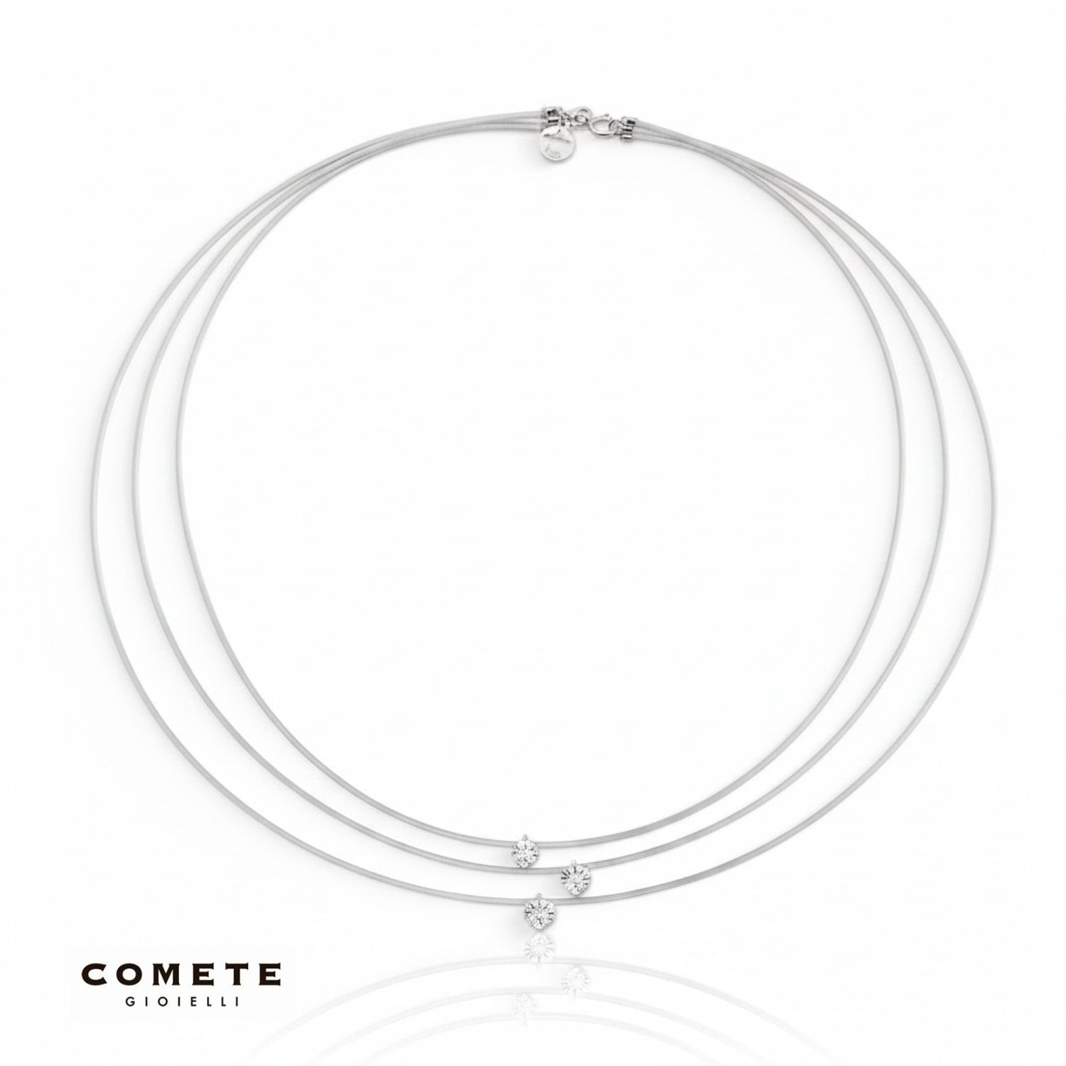 Girocollo Nude tre fili nylon, oro bianco e diamanti KGLB 1432 COMETE|bonini-gioielli