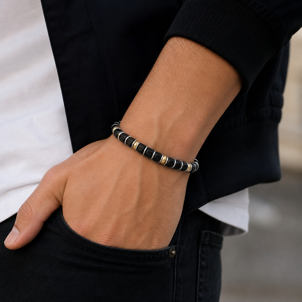 bracciale acciaio PVD giallo ed ematite nera Mineral UBR 1327 COMETEbonini-gioielli