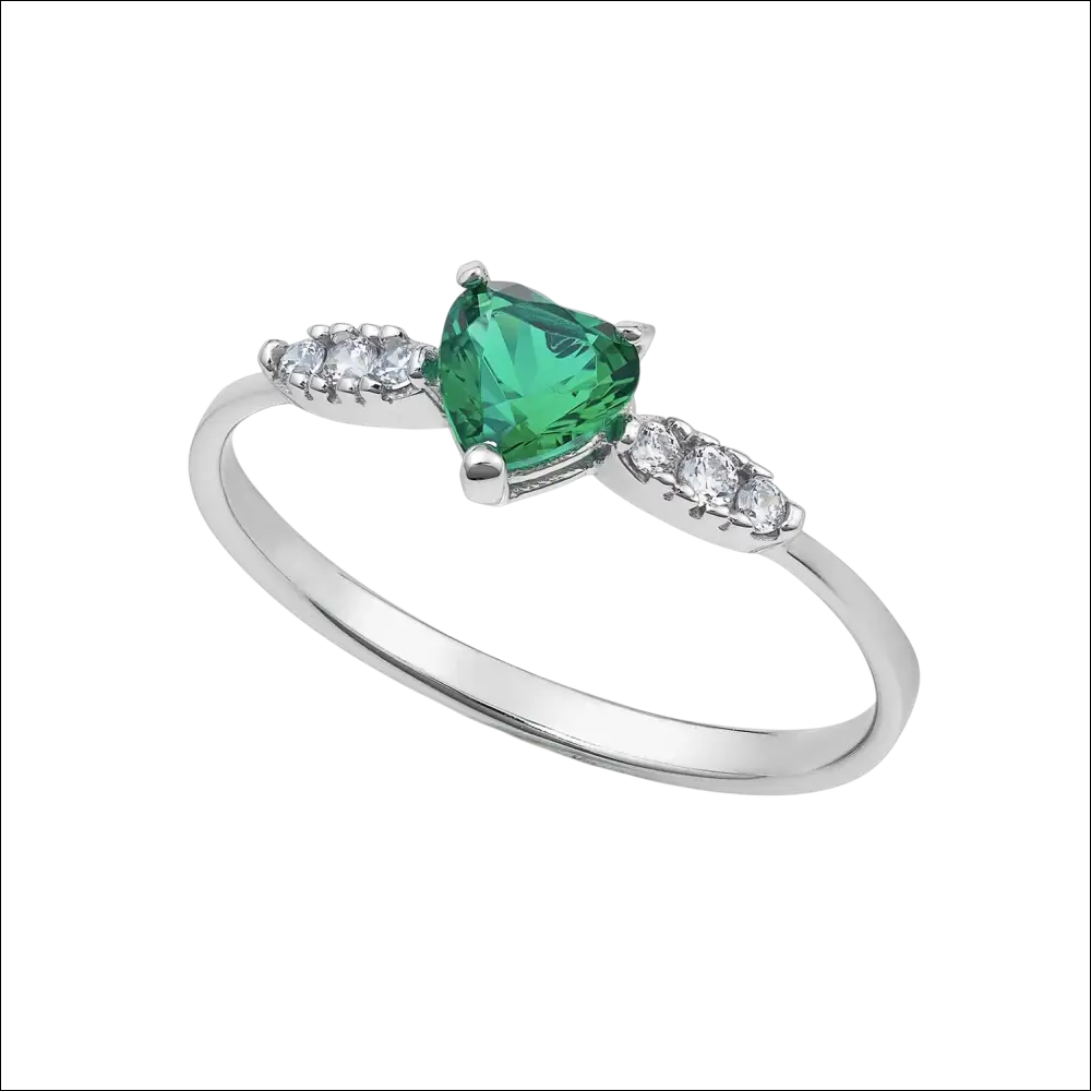 Anello Ambrosia Oro Bianco Cuore Verde e Zirconi delicata fascia argento