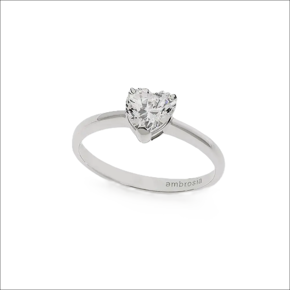 Anello Oro Bianco Cuore Zircone Dea di Luce Ambrosia, elegante argento inciso ambrosia