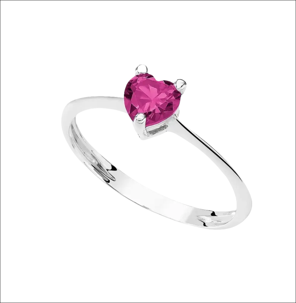 Anello Oro Bianco Cuore zircone rosso con anello in argento e cuore di rubino