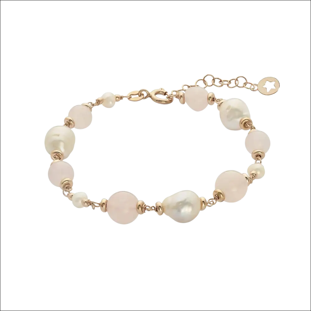 Bracciale Argento Rosé Perle e Quarzo Rosa Cromatica Estate in oro rosa con opali rosa e perle bianche