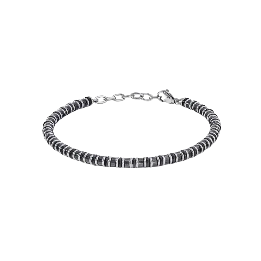Bracciale Comete District Uomo in acciaio nero e ceramica, toni silver