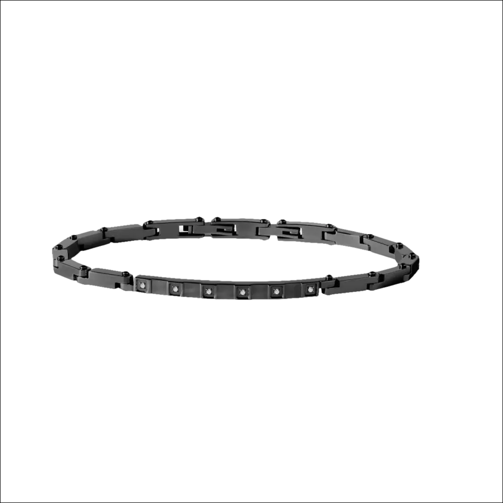 Bracciale Uomo Comete Gioielli in acciaio marrone con pietre chiare e quadrate