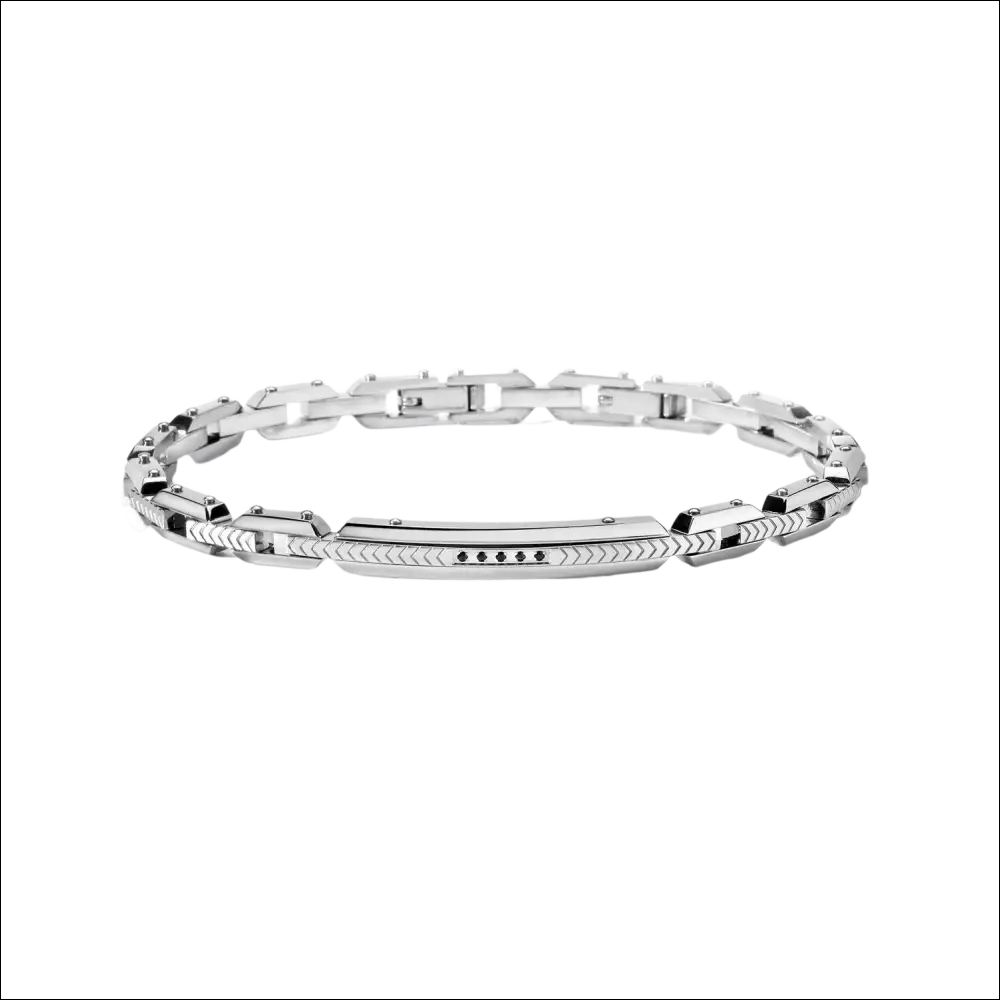 Bracciale da uomo Comete Acciaio UBR 456 Faces, catena intrecciata argento con frecce e pietre nere