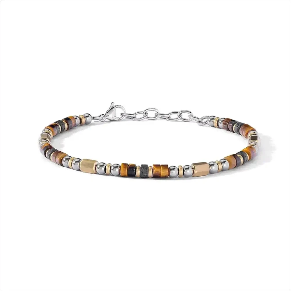 Bracciale Uomo acciaio, PVD giallo, Occhio di Tigre e pietra lavica District UBR 1273 COMETE|bonini-gioielli