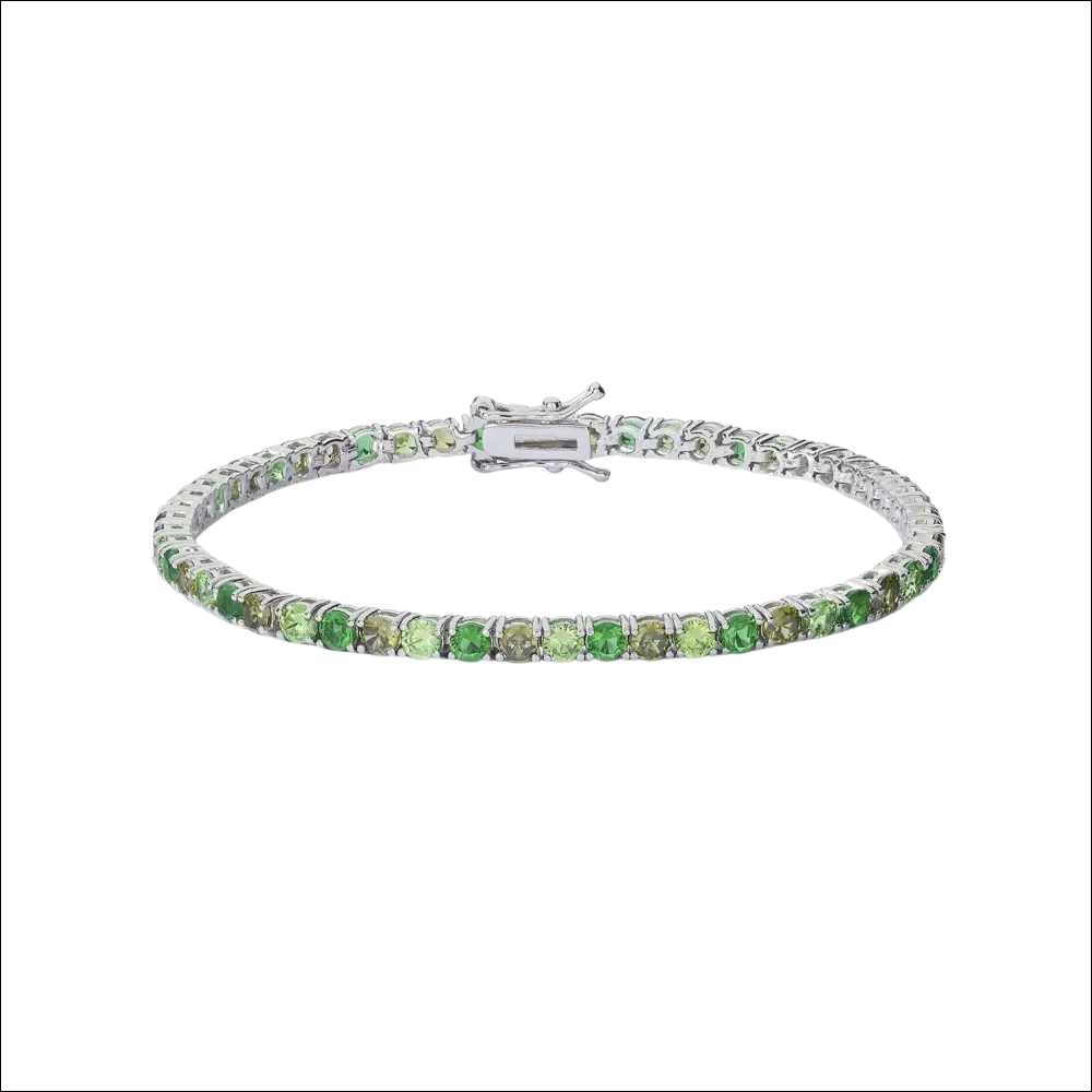 Bracciale tennis argento con smeraldi e peridoti verdi scintillanti