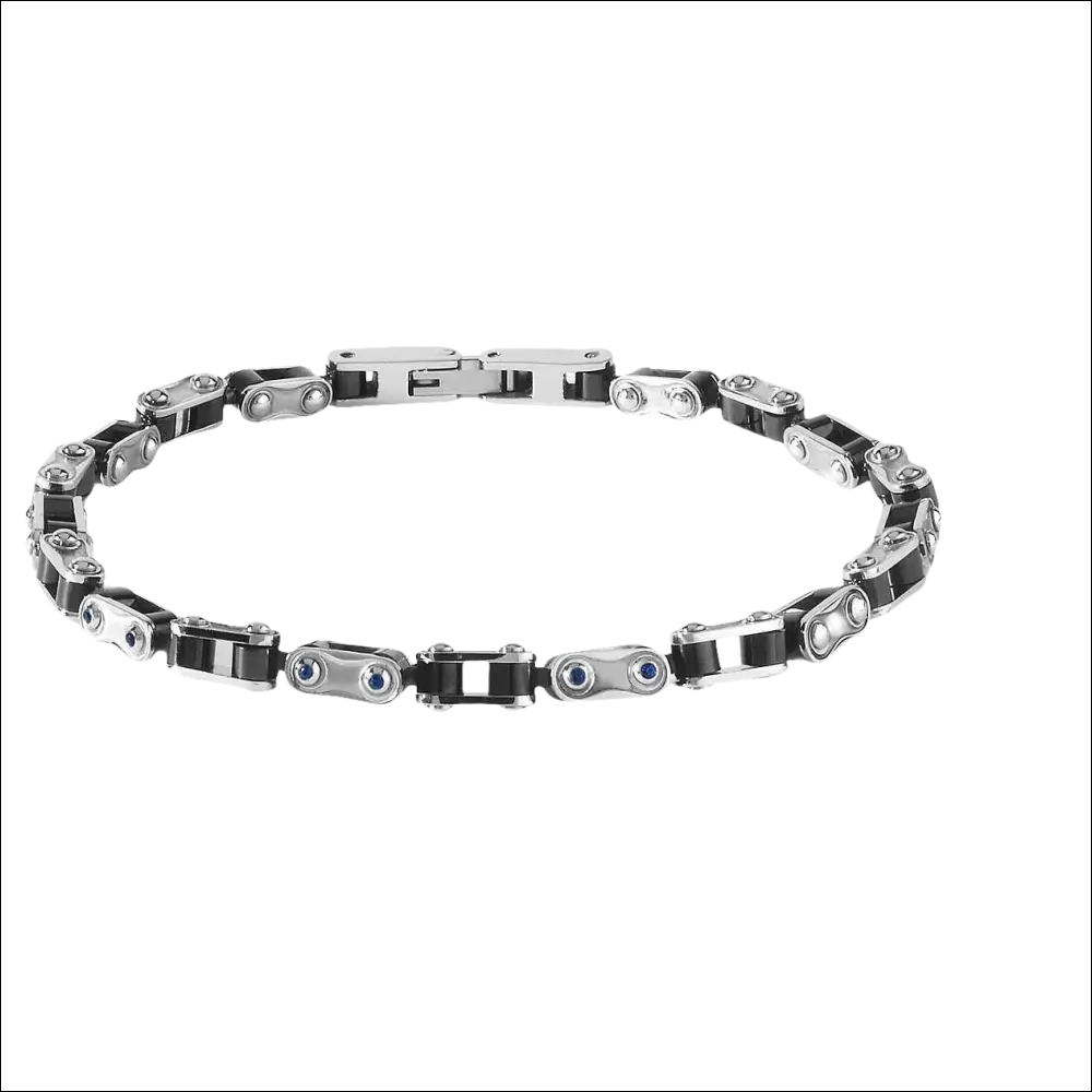 Bracciale Uomo Comete Gioielli Traguardi UBR 734 in acciaio inox e ceramica nera con dettagli blu