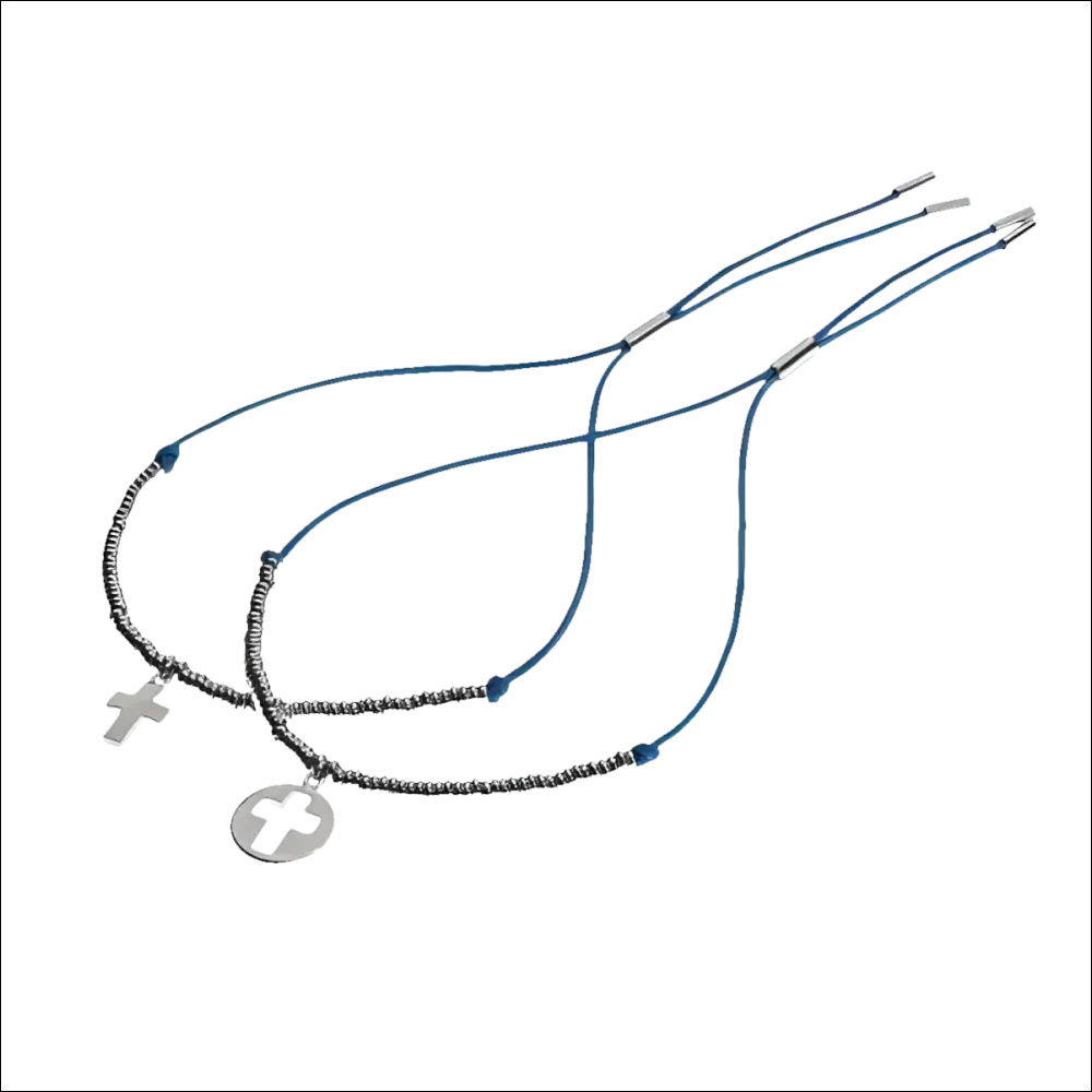 Due collane blu con pendenti a croce in argento per coppia Bracciali WeShare