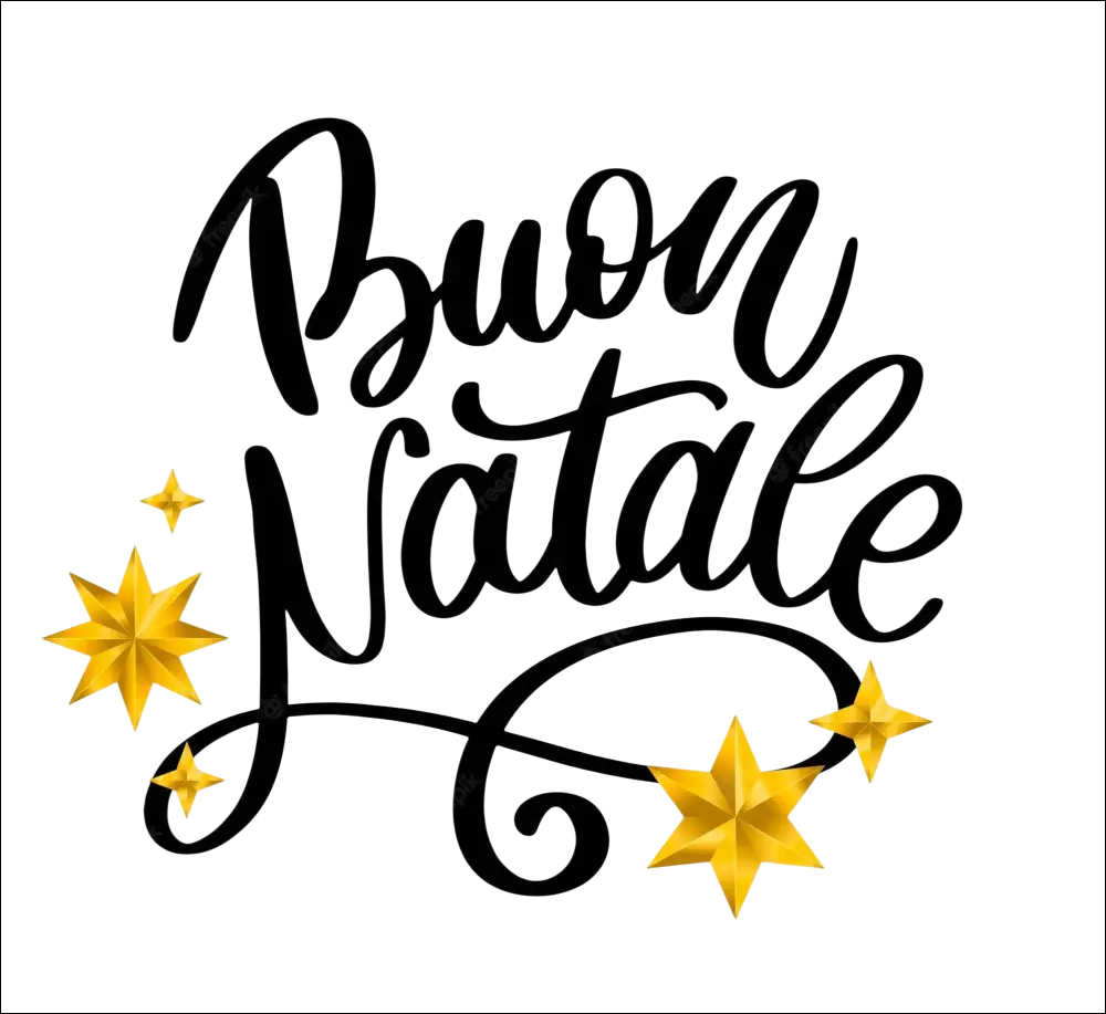 Testo Buon Natale in corsivo nero con stelle dorate su Buoni Regalo