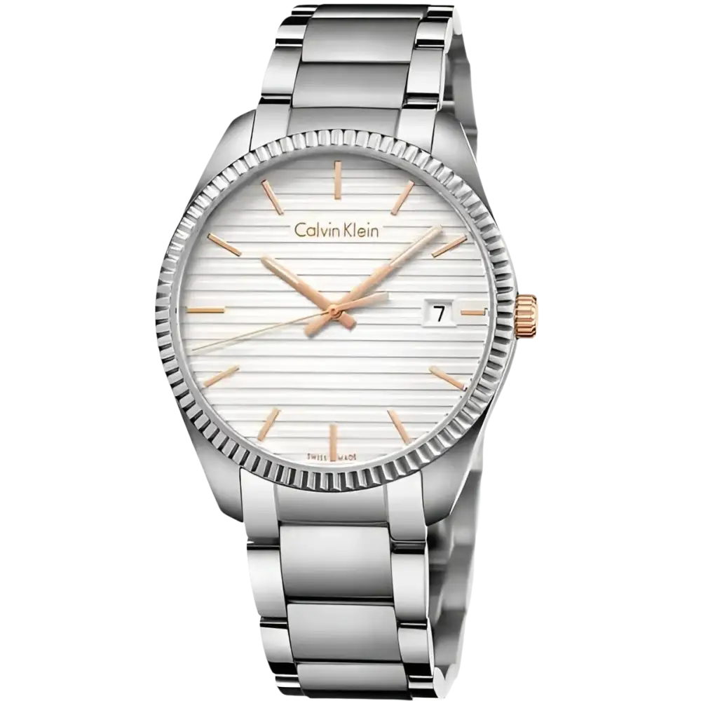 Orologio uomo CALVIN KLEIN Alliance con cinturino in acciaio inox e quadrante a righe bianche