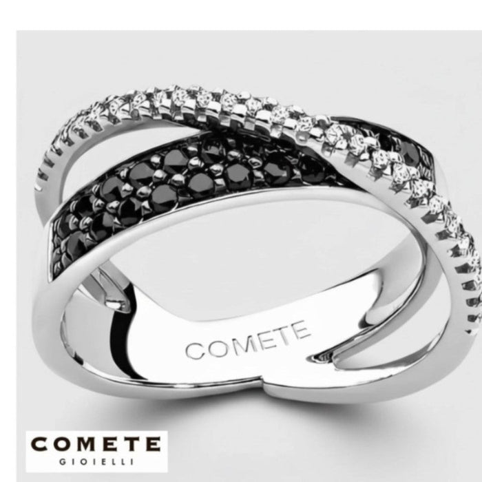 Anello Diamanti Bianchi e Neri oro bianco COMETE