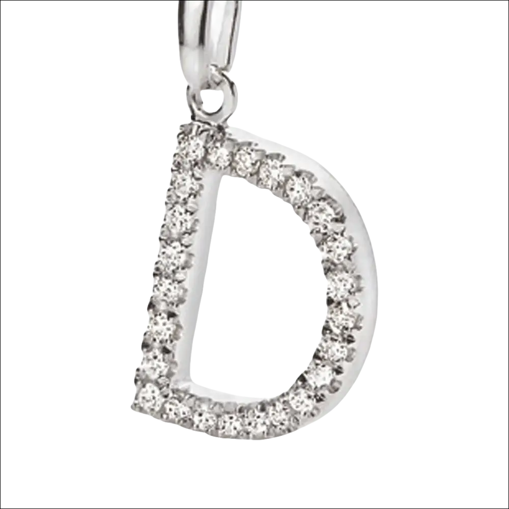 Ciondolo Lettera D in oro bianco con zirconi e diamanti pave-set su pendente silver