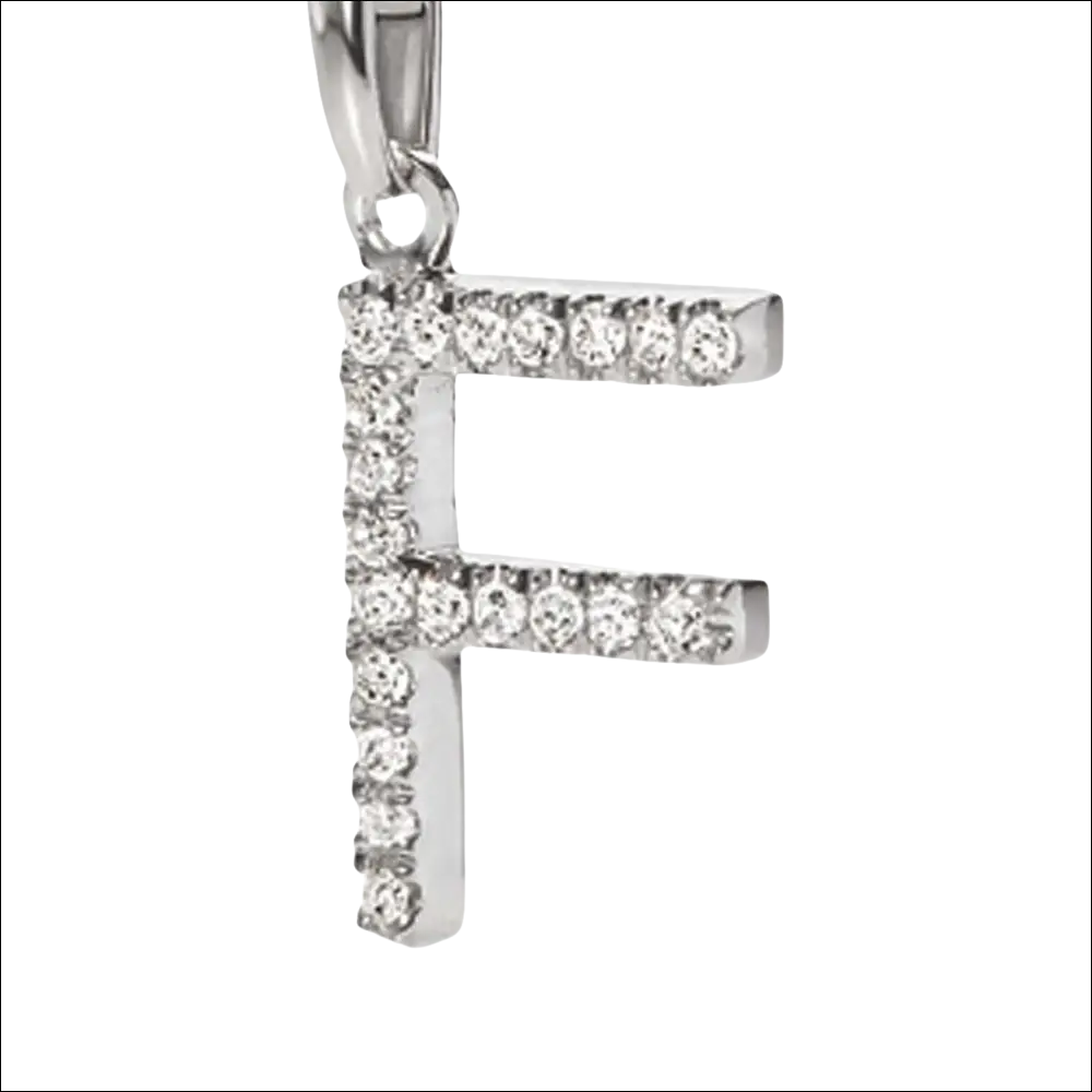Pendente lettera F in oro bianco con zirconi e diamanti brillanti