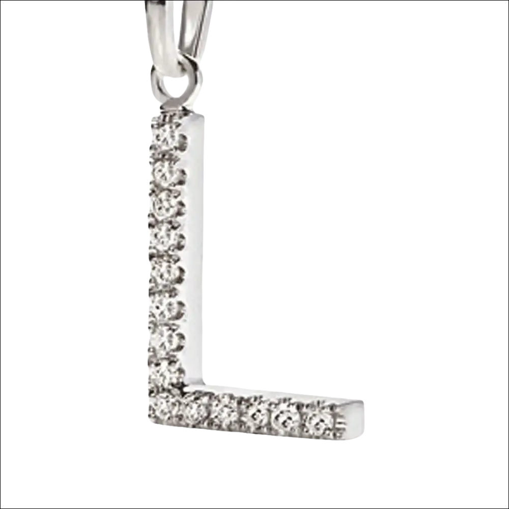Ciondolo lettera L in oro bianco e zirconi con diamanti brillanti