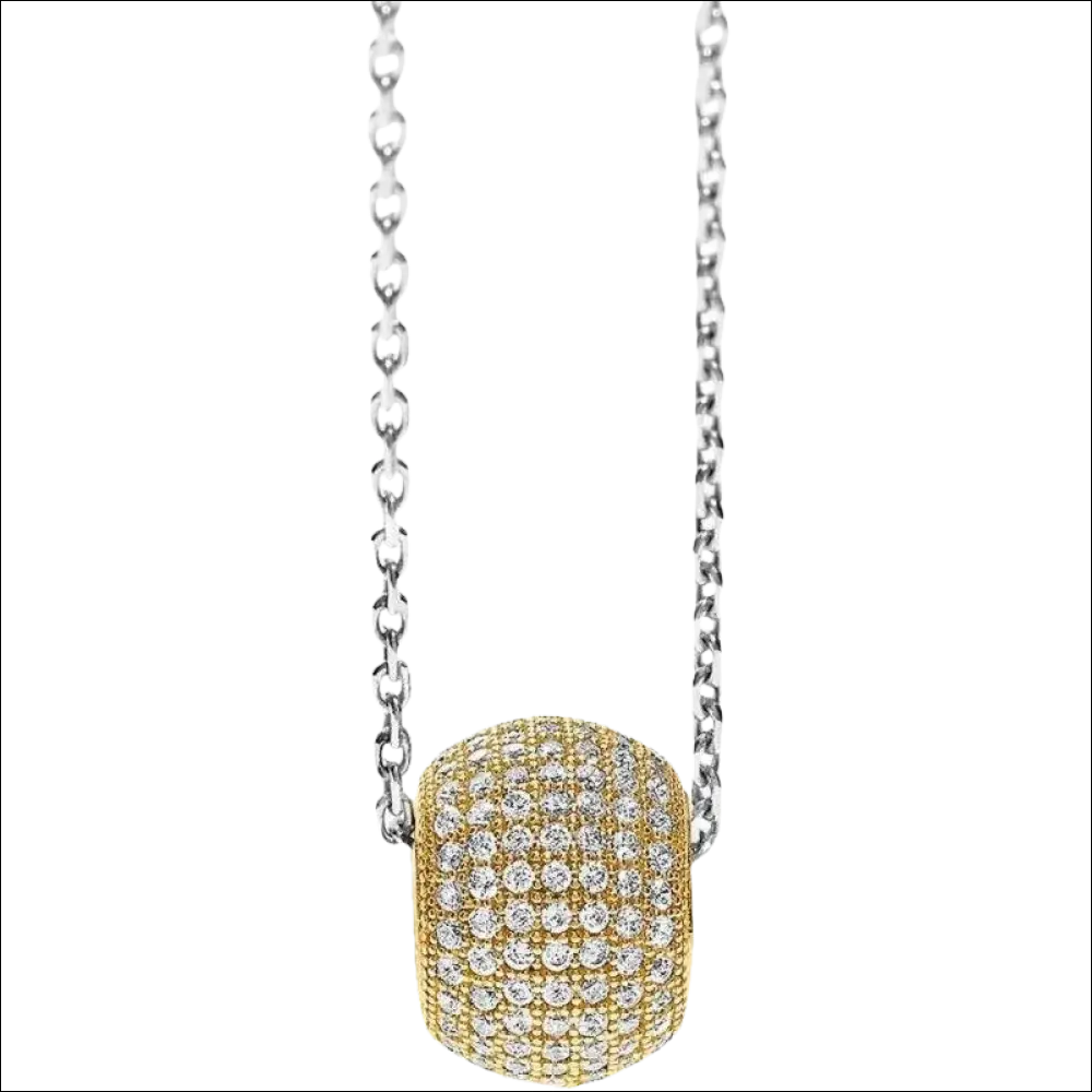 Collana Ambrosia Argento e Zirconi con pendente a botte dorato e zirconi chiari
