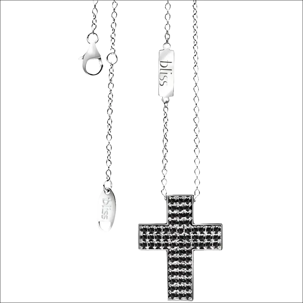 Collana in argento Bliss con croce nera e zirconia, elegante gioiello da donna
