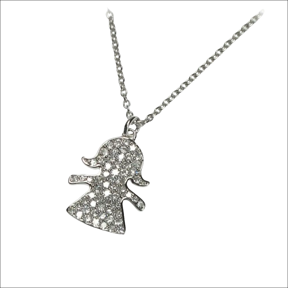 Collana in argento con ciondolo a forma di bambina con zirconi pave-set