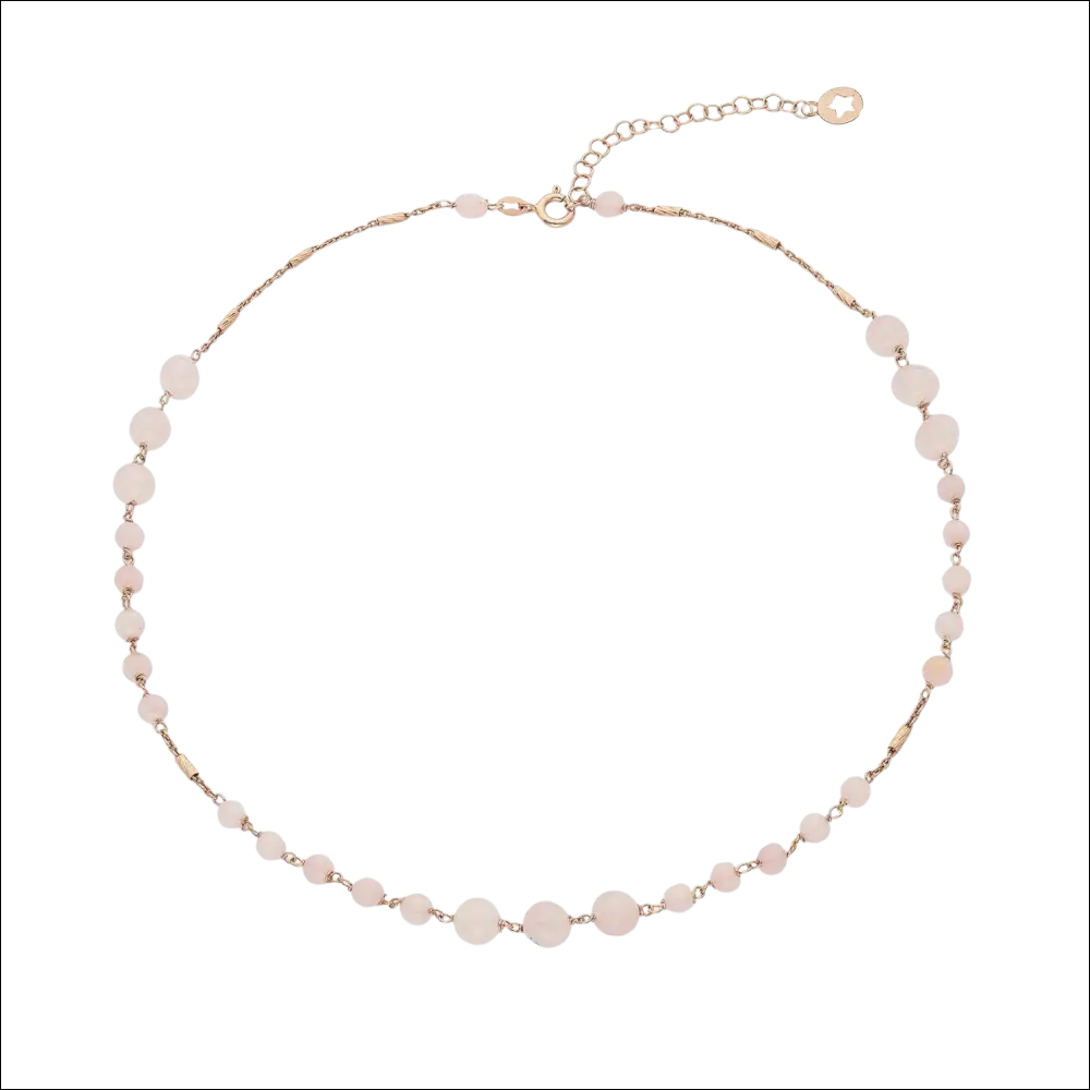 Collana girocollo rosé con quarzo rosa e giada cromatica delicata